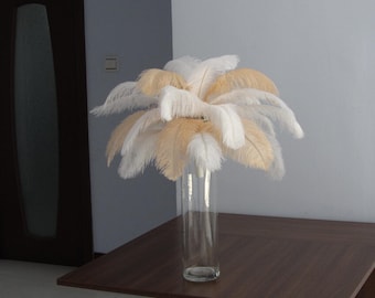 50pcs White and 50 Champagne  Ostrich Feather Plume for Wedding centerpieces,