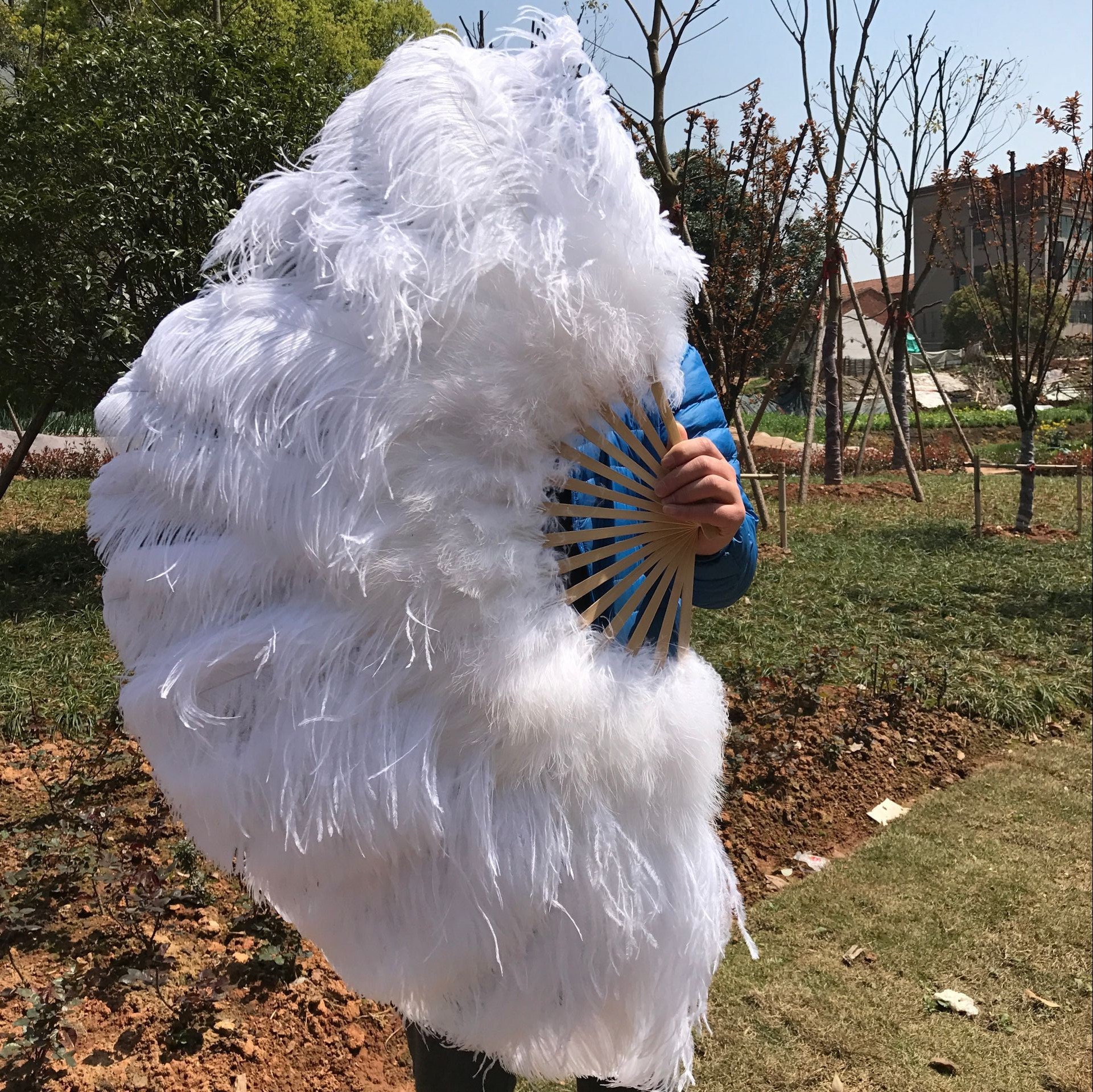 LARGE OSTRICH FAN - RED Feathers 50 x 30 Sally Rand/Burlesque