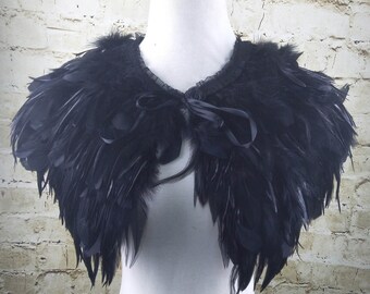 Deluxe Black Feather Collar or Cape, Fantasy Feather Collar for Events, Costume, Carnival Cosplay