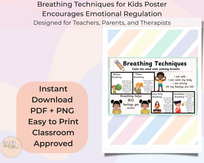 Breathing Techniques Poster for Kids • Calm Down Corner Printable ...