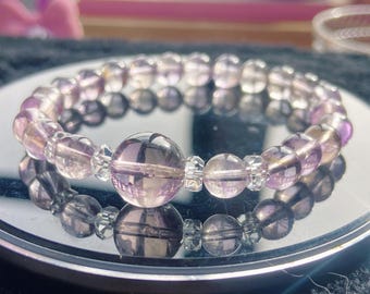 Natural Purple Crystal beaded bracelet Amethyst Bead  Handmade dainty bracelet moon energy twilight vibes