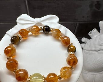 Rutilated Quartz  Tiger Eye Bracelet Wealth Bracelet, attract money Money Luck Citrine  Prosperity Crystal dainty jewelry healing bracelet