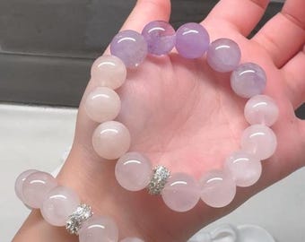 Amethyst bracelet Pink Crystal beaded Bracelet 16mm Rose Quartz  beaded Bracelet Handmade  gemstone jewels anniversary gift boho accessory