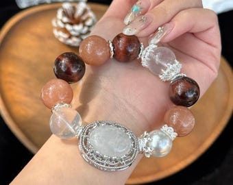 Red Tiger’s Eye Sunstone Moonstone Bracelet | Clear Quartz Crystal Bracelet for Confidence Love Protection Energy