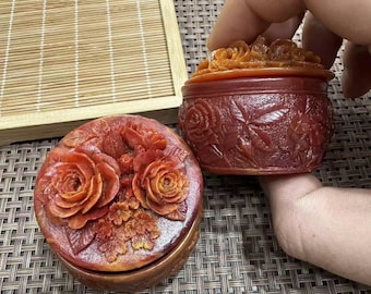 Hand-Carved Rose Floral Jewelry Jar, Vintage Style Resin Keepsake