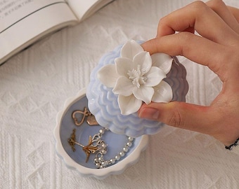 Handcrafted Ceramic Lotus Jewelry Jar – Porcelain Trinket Box