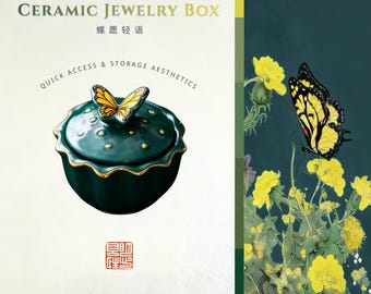 Butterfly Wish Ceramic Jewelry Box – Hand-Painted Trinket & Bracelet Storage Jar