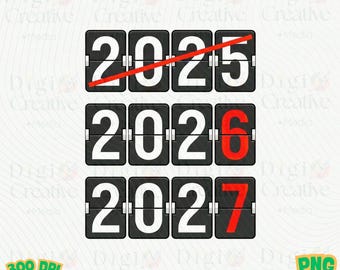 Meme divertido de Feliz Año Nuevo 2026 2027 para niños retro, seis y siete PNG, descarga digital, diseño de imágenes prediseñadas