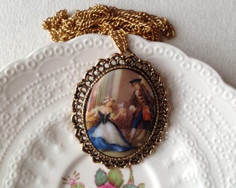 Rare Large Oval 1930s-40s WMCA Fragonard Pendant & Necklace – Art Deco Era / Rococo Revival