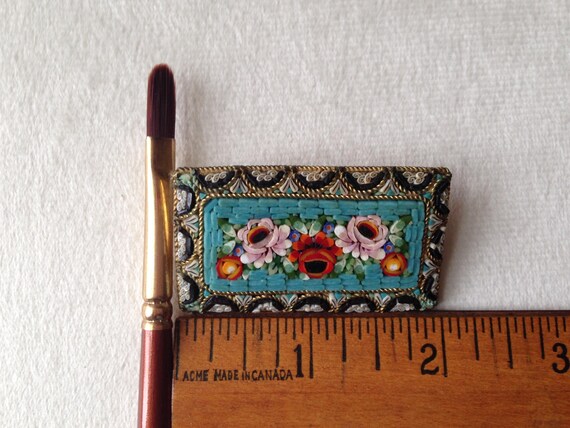 Antique Rectangular Micro Mosaic Floral Brooch / … - image 6