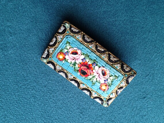 Antique Rectangular Micro Mosaic Floral Brooch / … - image 3