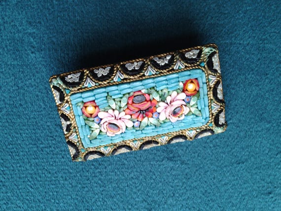 Antique Rectangular Micro Mosaic Floral Brooch / … - image 12