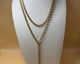 18k Gold Plated Wrap Lariat Necklace – Longer Length (5mm links)Minimalist Stainless Steel Y-Necklace