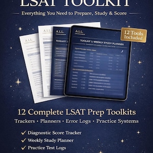 LSAT-studieguideverktyg | LSAT-förberedelseplanerare, övningstestspårare, logikspel och LR-system, förberedelse inför juridikstudier i PDF-format
