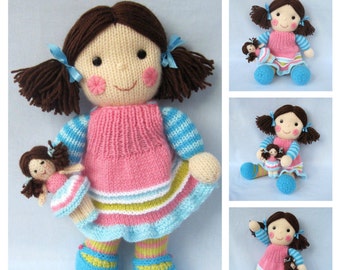 Doll knitting pattern - Maisie and her little doll - PDF Instant Download