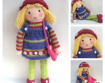 Betsy Button - toy doll knitting pattern - PDF Instant Download