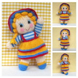 Sunny Sally - doll knitting pattern - knitted flat on 2 needles - DK yarn - PDF Instant Download