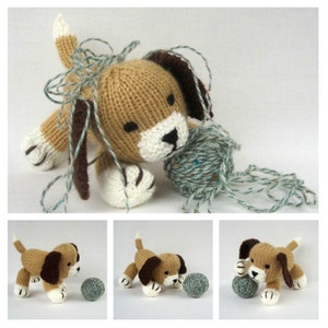 Muffin the puppy - knitted flat on 2 needles in DK yarn - toy dog knitting pattern - PDF Instant Download