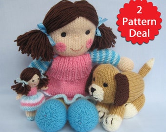 SPECIAL OFFER - Puppy Love - Maisie and Muffin - toy doll and dog knitting pattern deal - PDF Instant Download