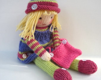 Betsy Button - toy doll knitting pattern - PDF Instant Download