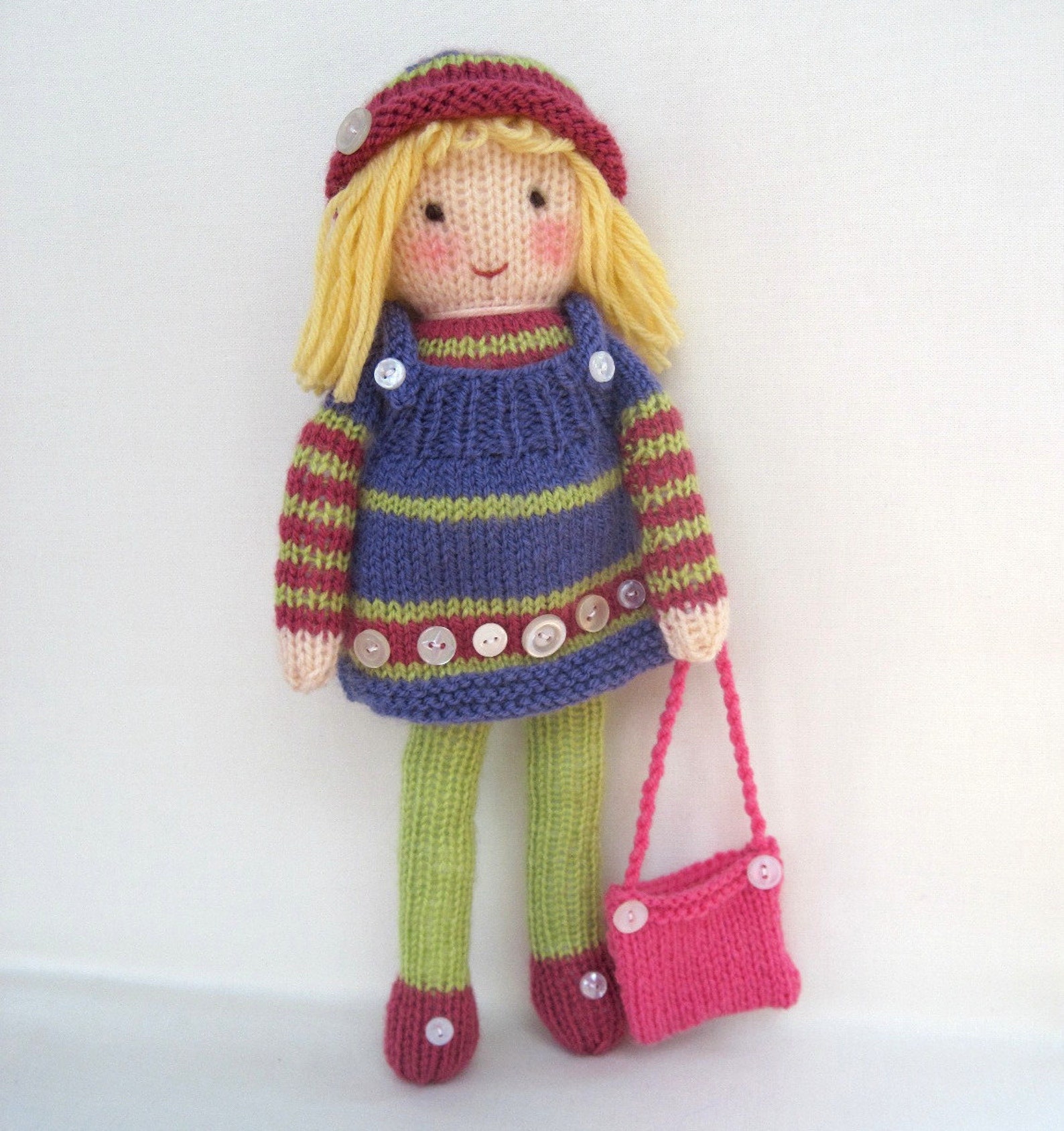 Betsy Button - Knitted Flat on 2 Needles - DK Yarn - Toy Doll Knitting ...
