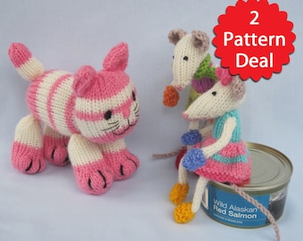 SPECIAL OFFER - Cupcake and the Mischievous Mice - toy cat and mouse knitting pattern deal - PDF Instant Download