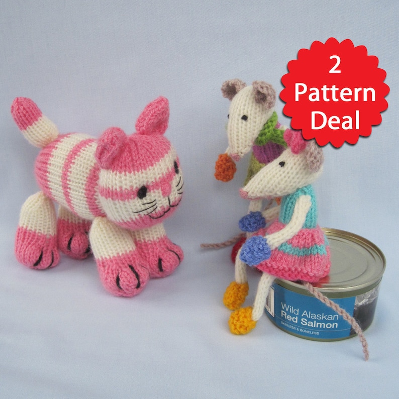 SPECIAL OFFER Cupcake and the Mischievous Mice toy cat and mouse knitting pattern deal PDF Instant Download image 1