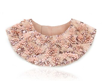 Crystal Hand Beaded "Lola" Adjustable Silk Handmade Neck Piece Collar
