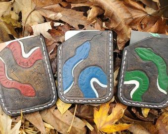 Leather Cardholder Wallet: Snakes -- Handmade Slim 2-Pocket Wallet