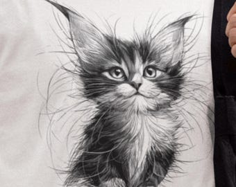 Black & White Kitten Sketch Tee | Rescue Kitten Shirt Gift for Cat Moms