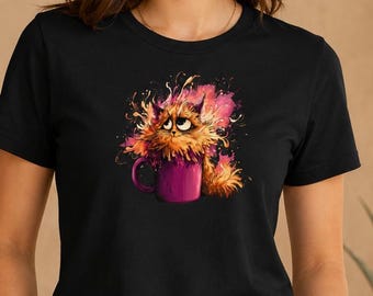 Side Eye Cup Of Chaos T-Shirt, Quirky Gift for Cat Lovers
