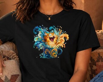 Orange Cat Splash T-Shirt - Playful Ginger Tabby Graphic Tee