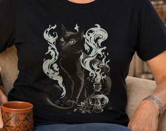 Midnight Familiar Potion T-Shirt, Gothic Magic Potion Tee
