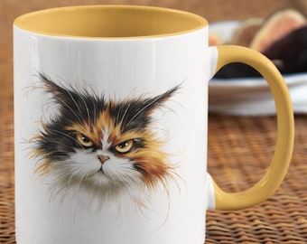 Grumpy Calico Cat Mug | Fierce Feline Portrait Coffee Cup