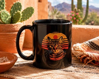 Tabby Cat Mug | Retro Sunset Cat Coffee Cup Gift