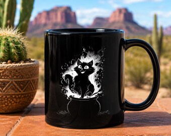 Vintage Black Kitten Cauldron Mug, Magical Gift for Cat Lovers
