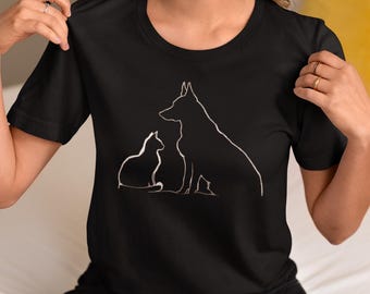 Australian Cattle Dog Cat Shirt | Minimalist Line Art Tee | Blue Heeler Cat Together