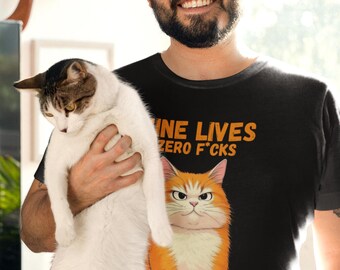 Nine Lives Zero F*cks Shirt | Funny Orange Cat Tee | Grumpy Cat Attitude