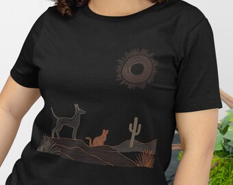 Southwest Dog and Cat Shirt | Desert Pet Lover Line Art Tee