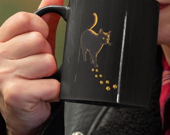 Black Cat Coffee Mug | Minimalist Cat Lover Gift