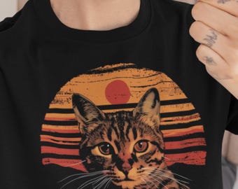 Tabby Cat T-Shirt | Retro Sunset Cat Graphic Tee