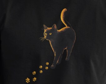 Black Cat Feral Knows All Tee | Mysterious Paw Print Graphic Shirt