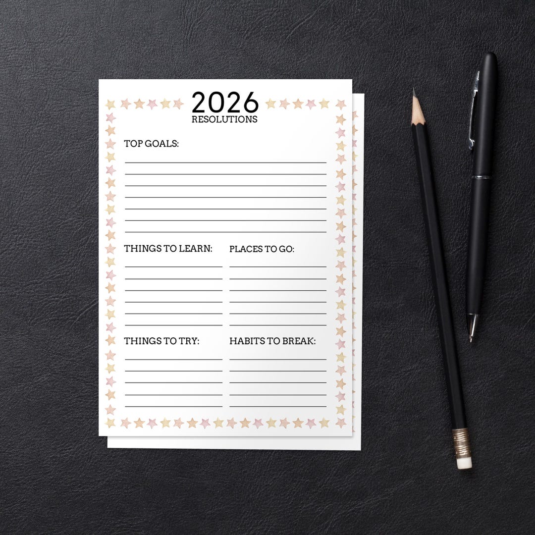 Resolution Card Design New Year's Resolution Card Template | Goal Prompts (digital Product) - Etsy