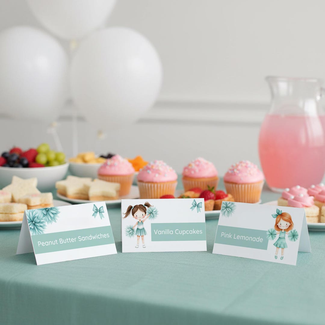 Cheer Party Food Labels | Cheerleading Birthday Cards | Editable ...