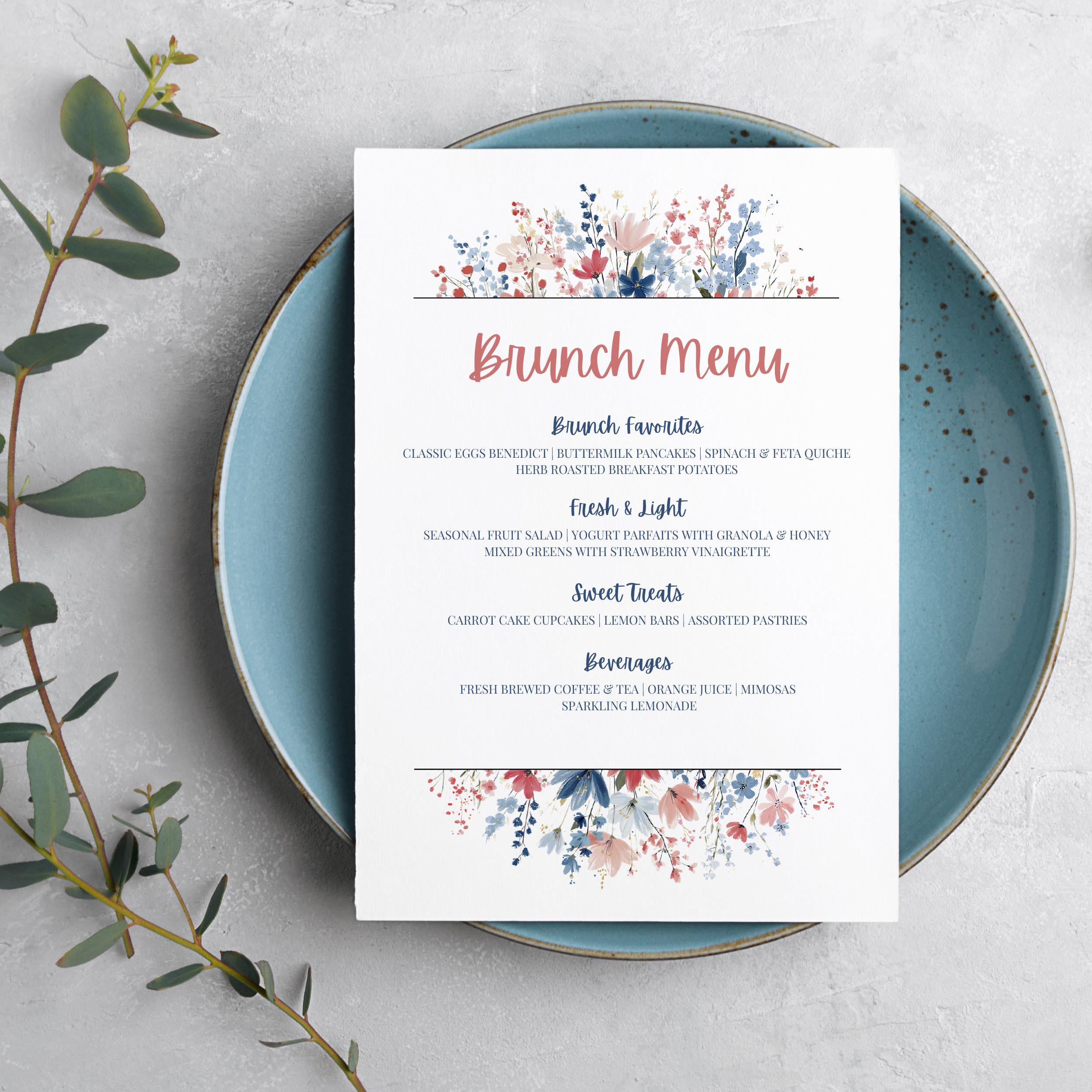 Simple Spring Menu Template Floral Easter Brunch Menu | Printable Spring Menu Template (INSTANT ...