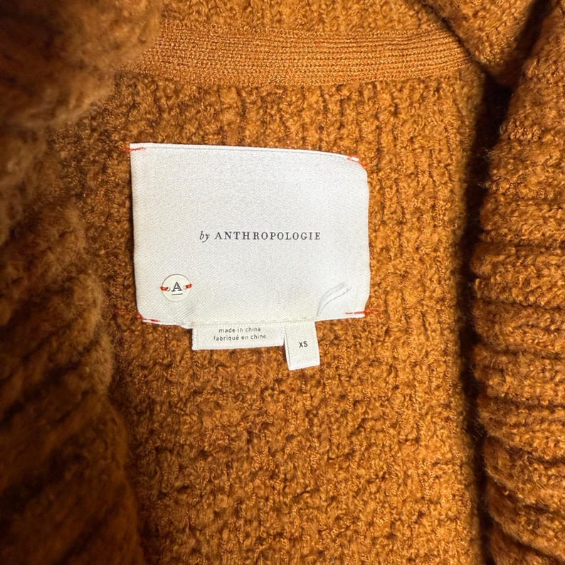 Anthropologie Textured Shawl Collar Cardigan Rust Orange Cozy Knit XS image 2