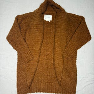 Anthropologie Textured Shawl Collar Cardigan Rust Orange Cozy Knit XS image 3