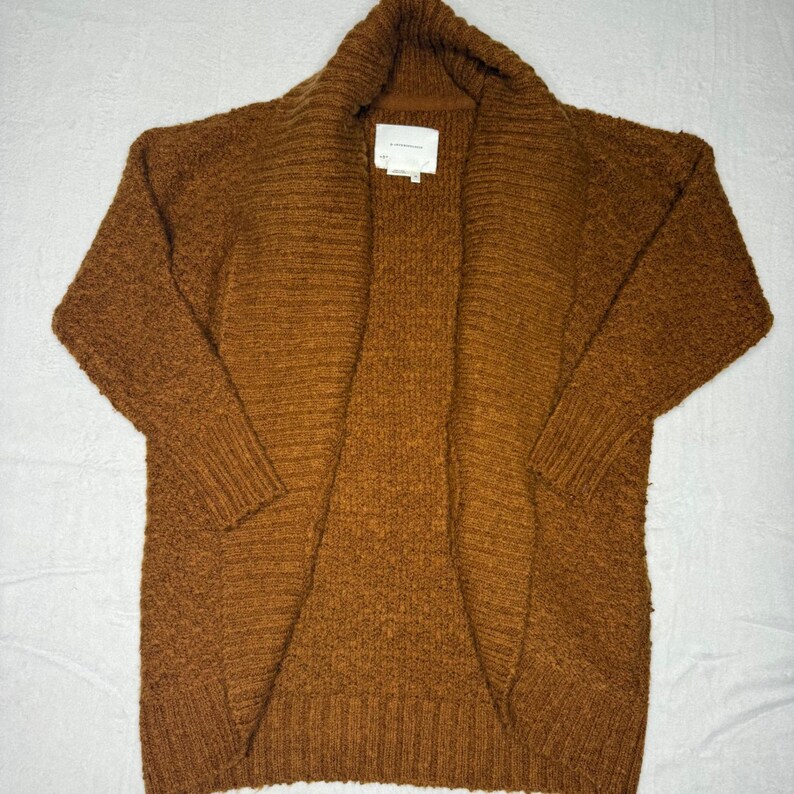 Anthropologie Textured Shawl Collar Cardigan Rust Orange Cozy Knit XS image 3
