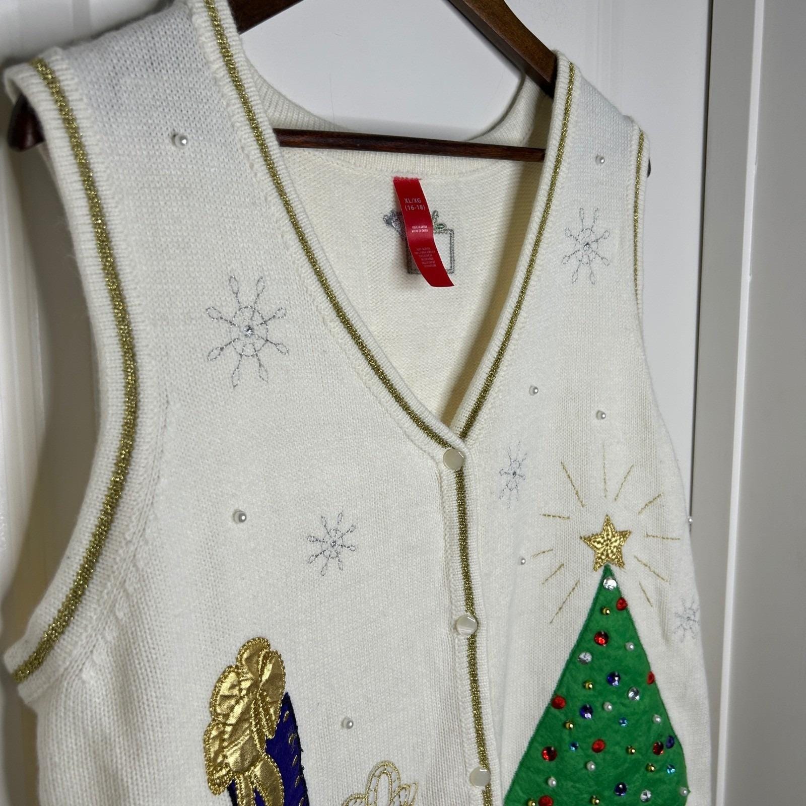Chemisier Worthington Gold – Taille 14/M, Motif Christmas Ugly Sweater, Occasion