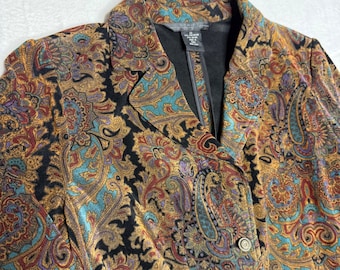 SCRIPT Attitude Style Women Paisley Print Blazer Jacket Size 12 Boho Eclectic